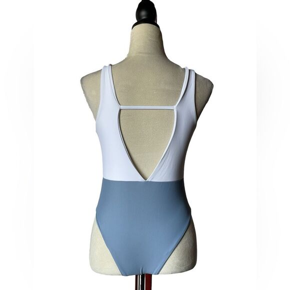SHEIN Blue & White Color Block One Piece Bathing Suit (Medium) - Picture 3 of 10